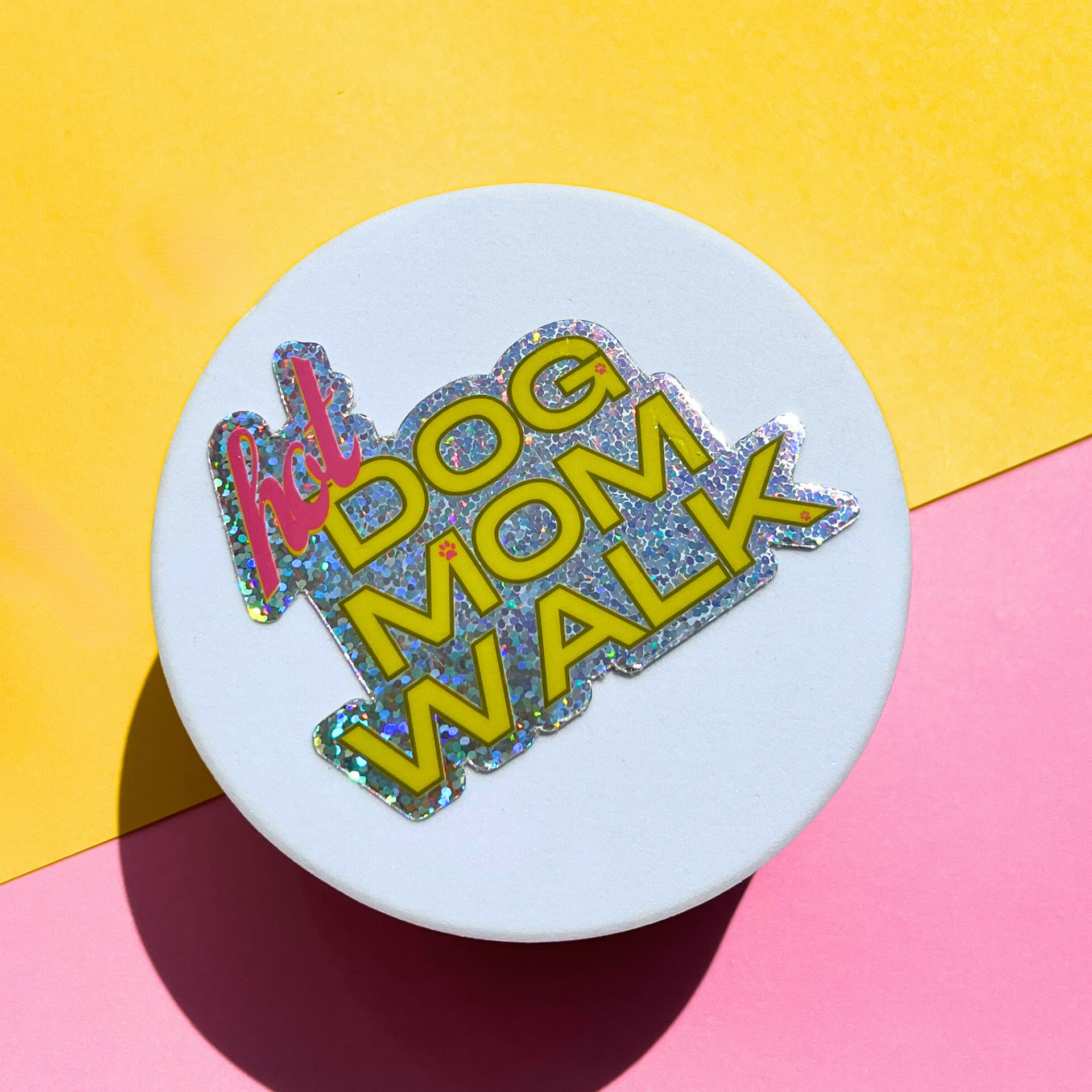Hot Dog Mom Walk Glitter Sticker