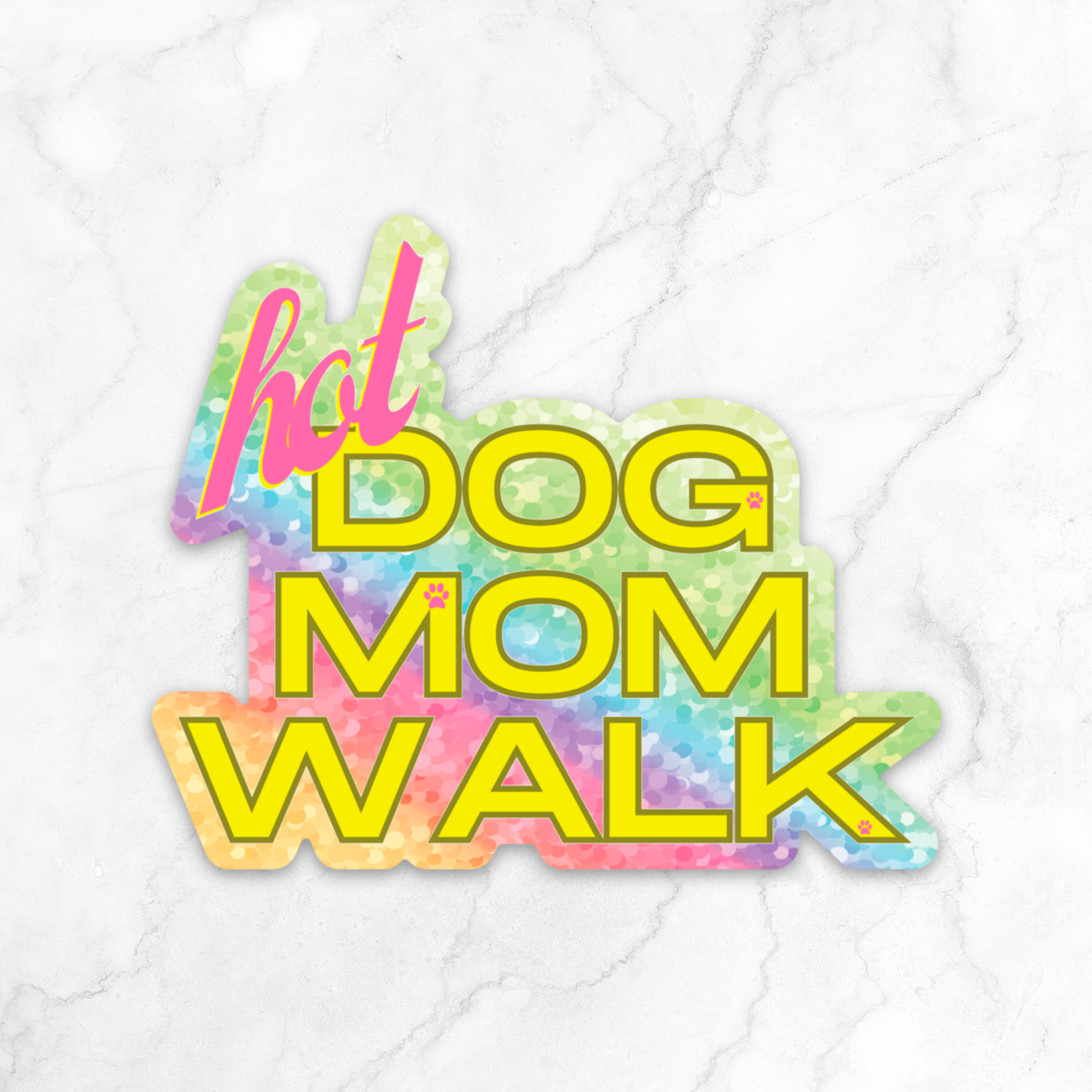 Hot Dog Mom Walk Glitter Sticker