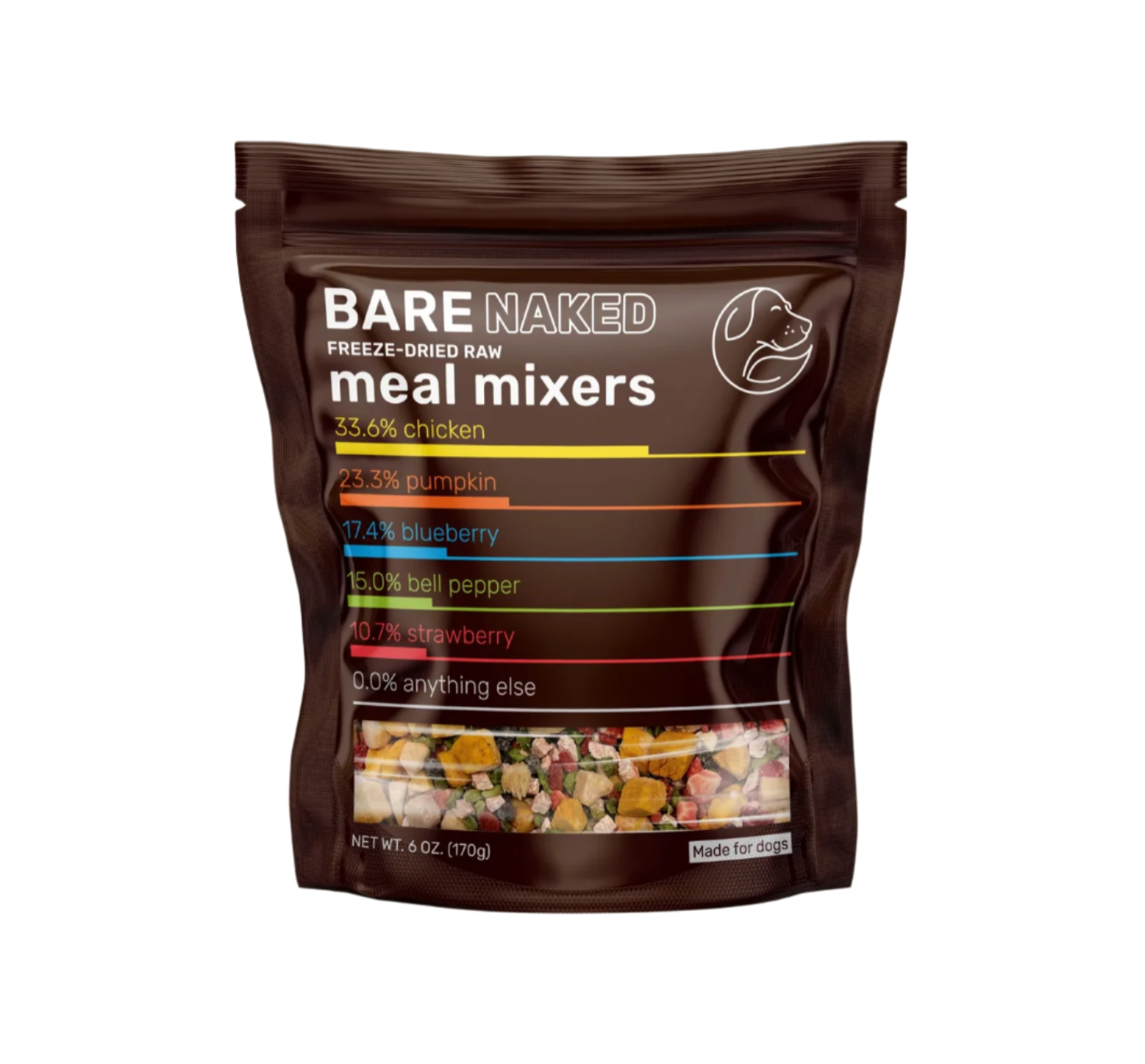 Package of Bare Naked Freeze-Dried Raw meal mixers on a beige background
