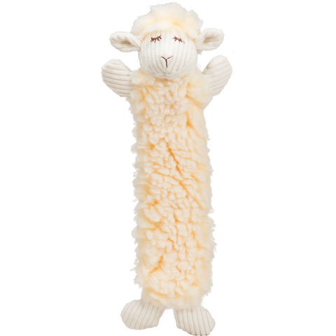 HuggleHounds Louise Lamb Fluffer Toy, a 16-inch white plush dog toy with floppy ears.