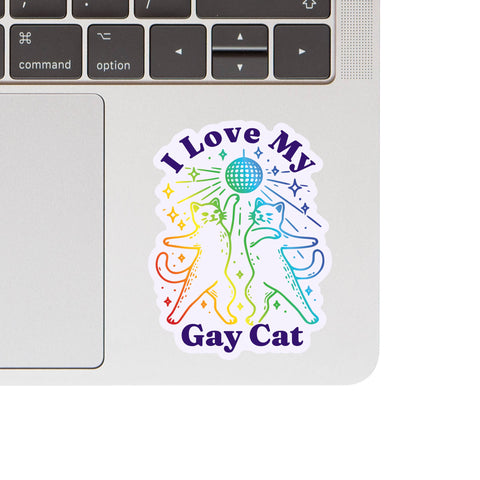 Juju and Moxie I Love My Gay Cat weatherproof vinyl sticker showing detailed design and material texture.