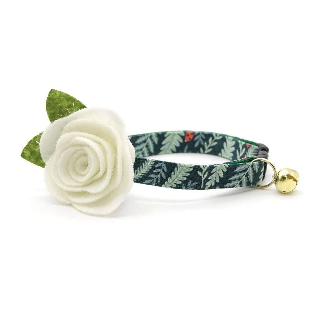 Made By Cleo Eden green cat collar displayed on white background showing breakaway safety buckle detail