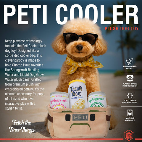 Chomp Haus Peti Cooler interactive plush toy showing detailed view of zippered opening and storage compartment.