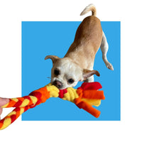 Chelsy's Toys fleece tug rope toy showing detailed close-up of the durable Fletch Technology fleece construction.