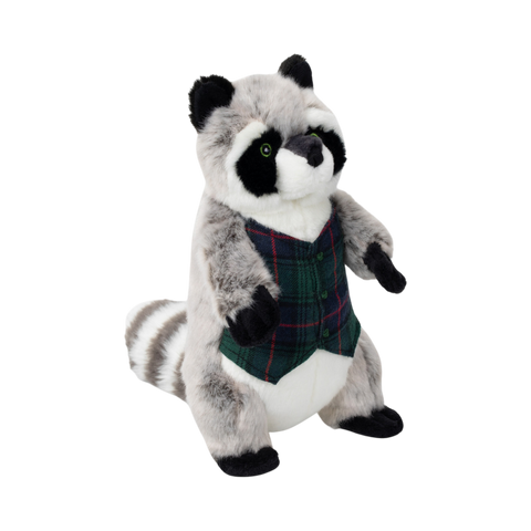 Fluff & Tuff Franklin Raccoon holiday plush dog toy featuring a realistic raccoon design.