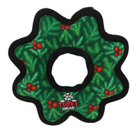 Close-up detail of the Tuffy Gear Wreath holiday dog toy showing durable stitching and material texture.