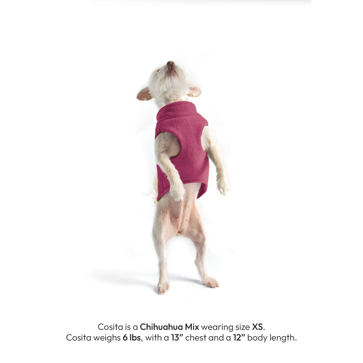 Gooby Zip Up Fleece Vest shown from a detailed angle highlighting stitching and zip closure construction.