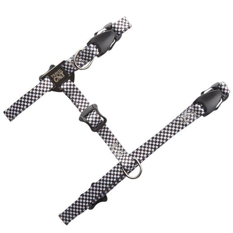 Travel Cat H-Style cat harness showing adjustable straps and bungee leash attachment from side angle view.