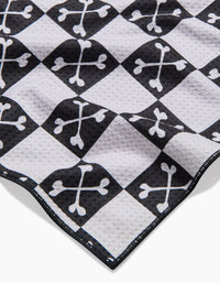 Close-up detail of Geometry Boneyard Black Checkerboard Dog Towel showing the distinctive checkered pattern and fabric texture.