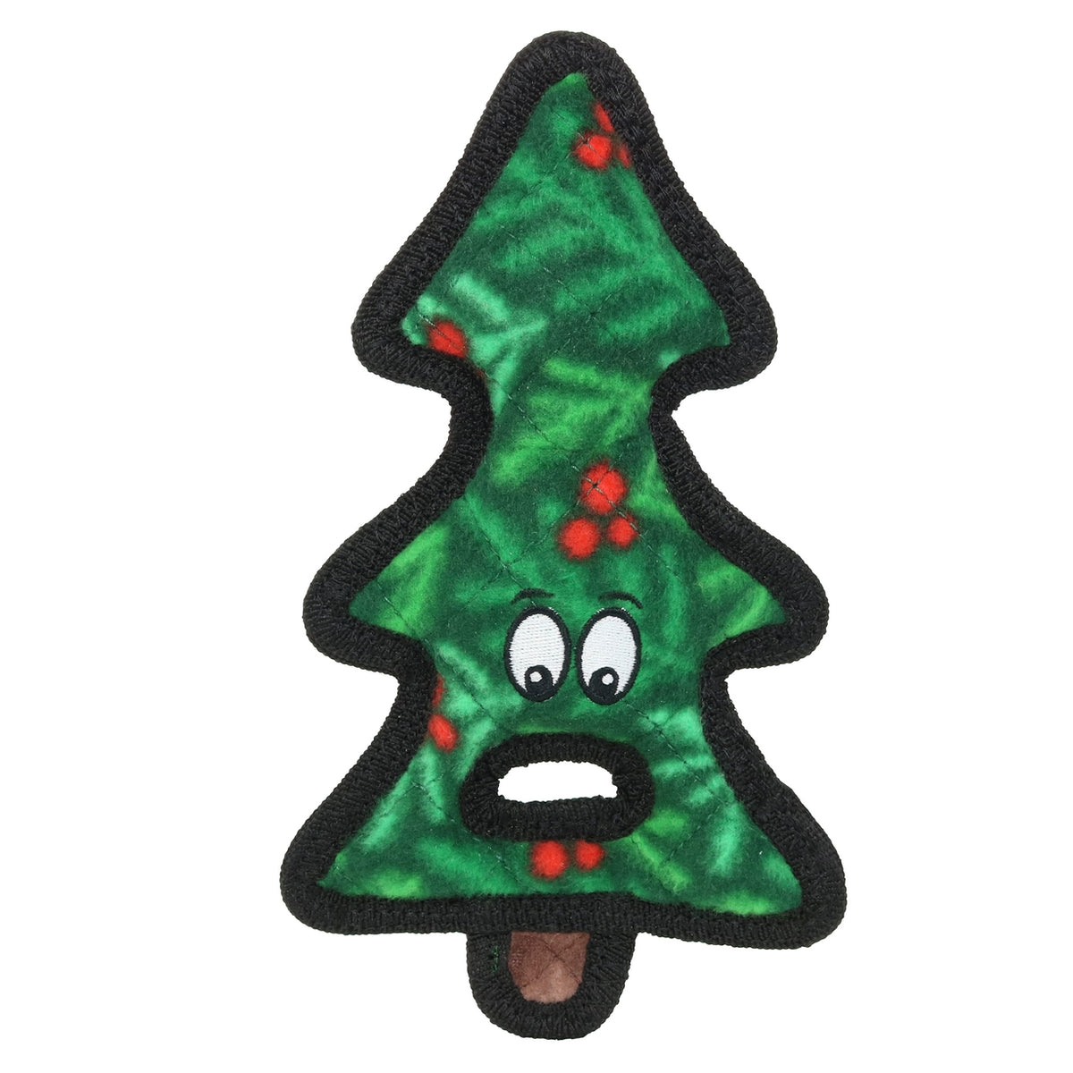Tuffy Tree Tug holiday dog toy shown from a detail angle highlighting texture and material construction.