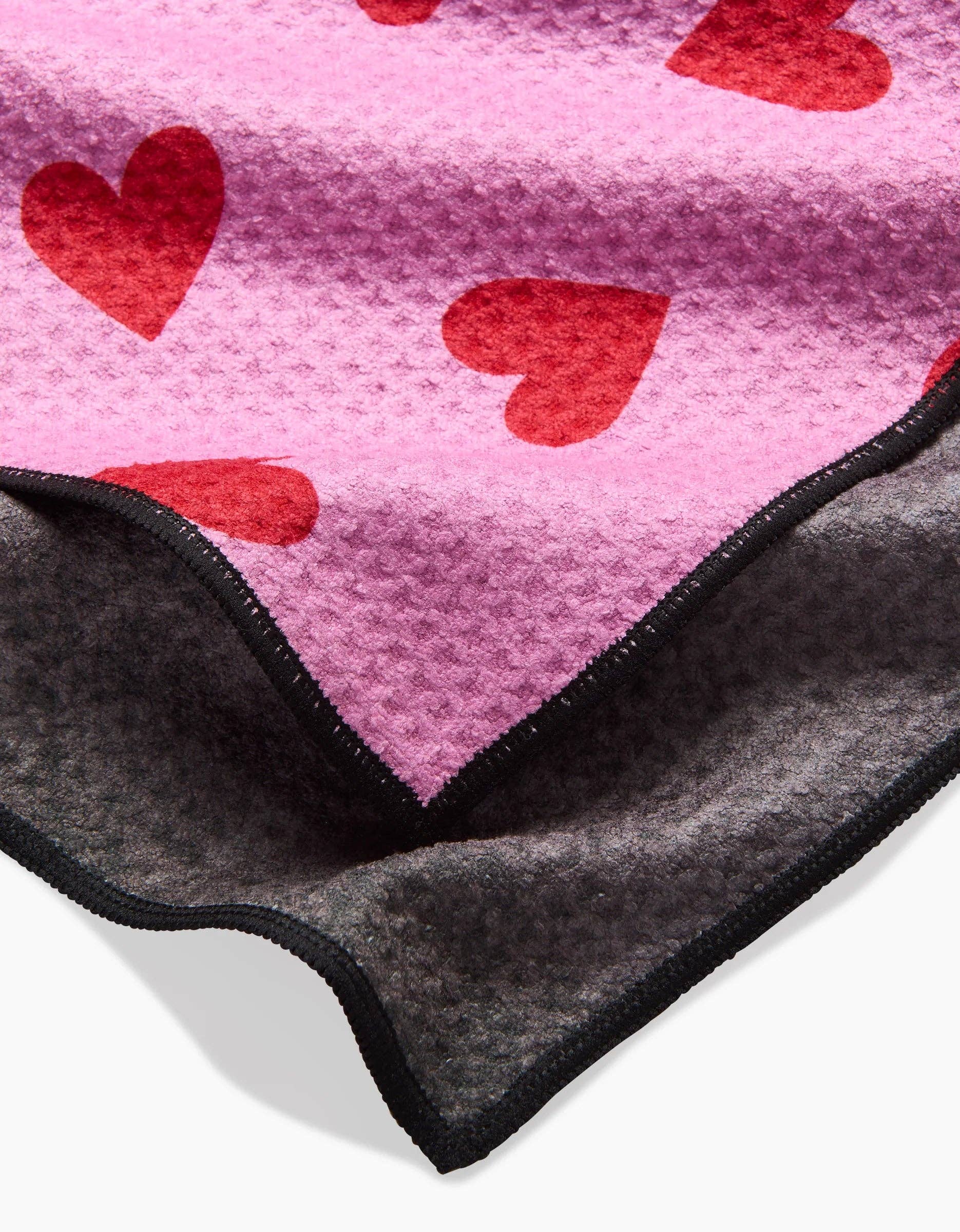 Close-up detail of Geometry I Heart You Dog Towel showing fabric texture and heart pattern design.