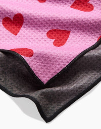 Close-up detail of Geometry I Heart You Dog Towel showing fabric texture and heart pattern design.
