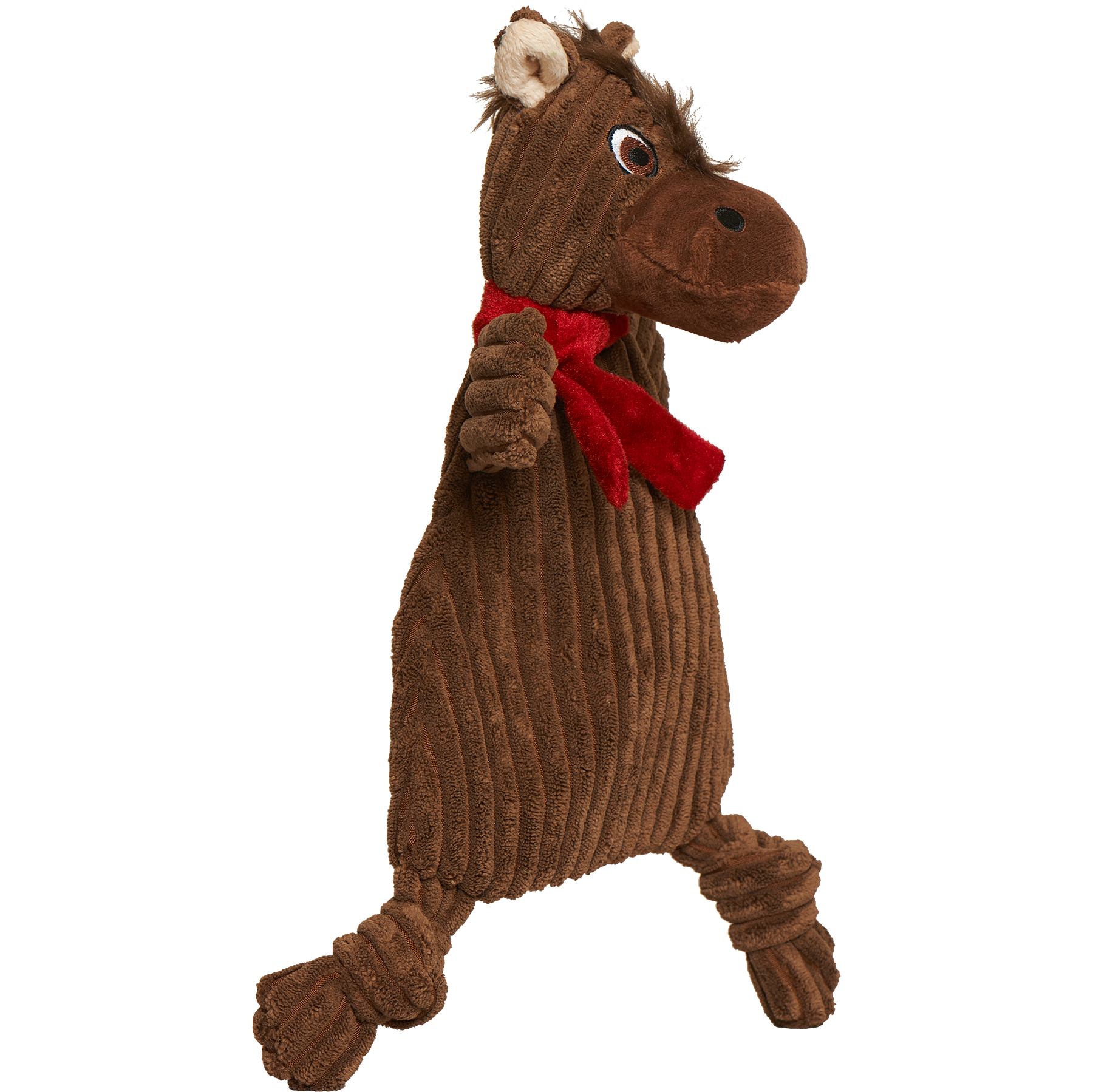 HuggleFlatties Barley Horse Large plush dog toy shown from side angle displaying its flat, soft construction.