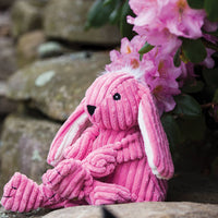 HuggleGroup Bitsy Bunny Knottie toy packaging showing product details and Tuffut Technology construction features.