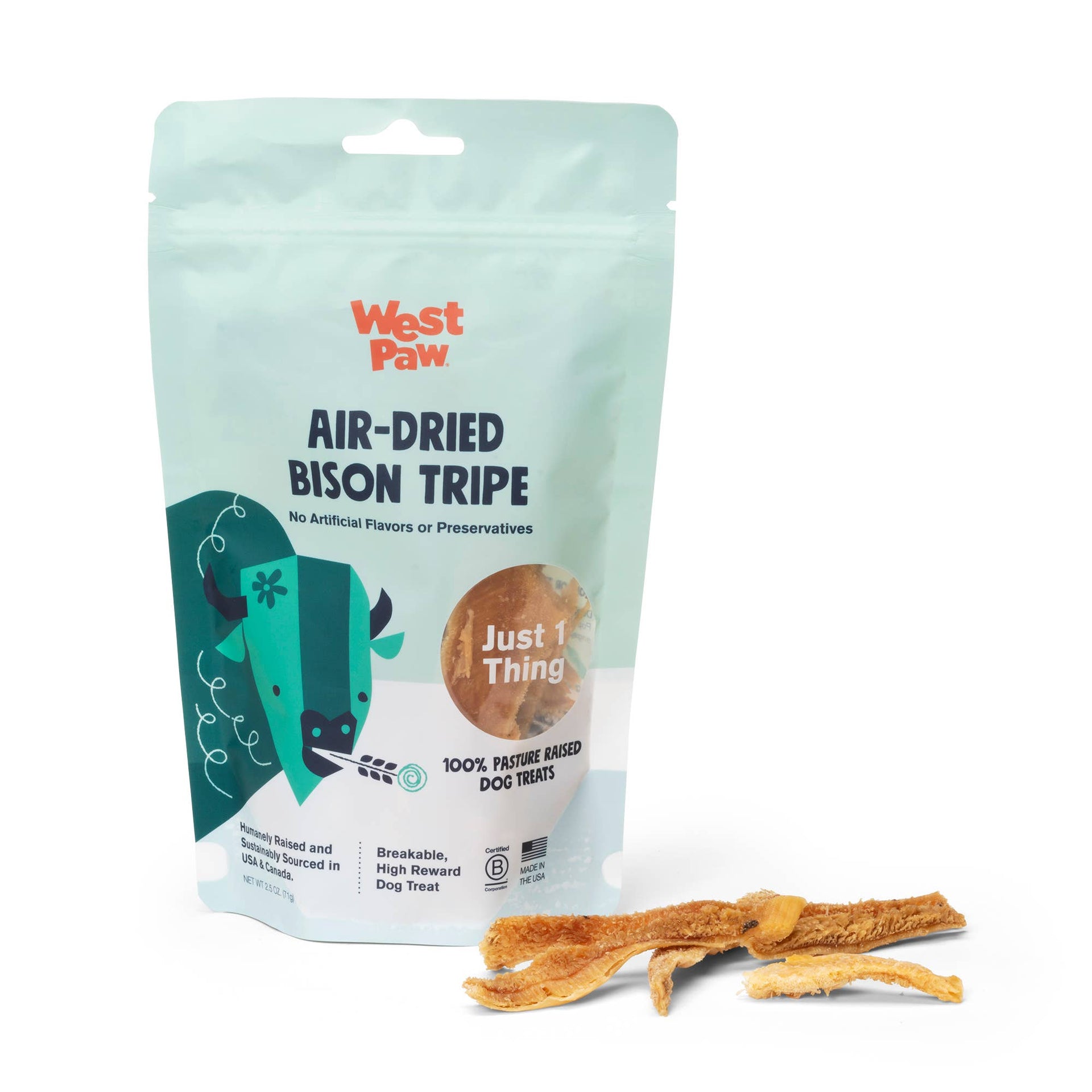 West Paw Air-Dried Bison Tripe treats showing texture and natural brown color detail