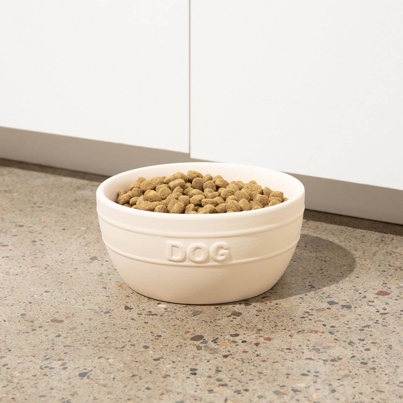 Waggo Farmhouse Bowl ceramic dog bowl showing detailed view of rustic textured exterior and sturdy construction