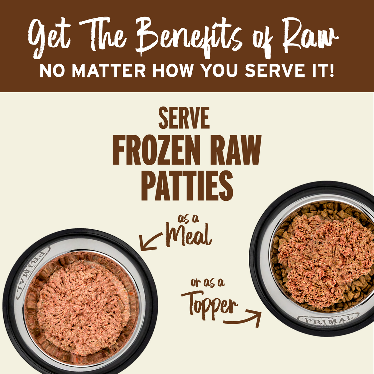 Primal Canine Frozen Raw Turkey & Salmon formula packaging shown from an alternate angle highlighting product details.