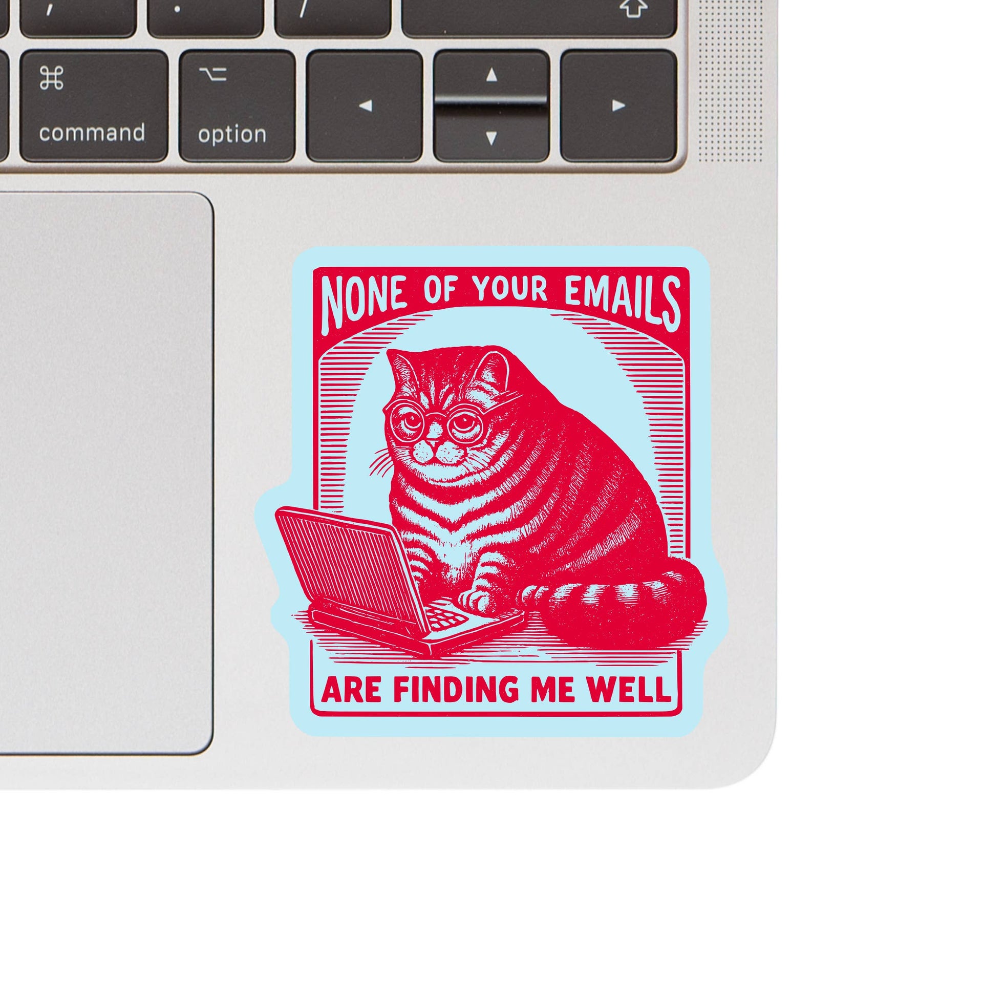 Close-up detail view of Juju and Moxie Emails sticker showing durable vinyl material and precise cut edges.