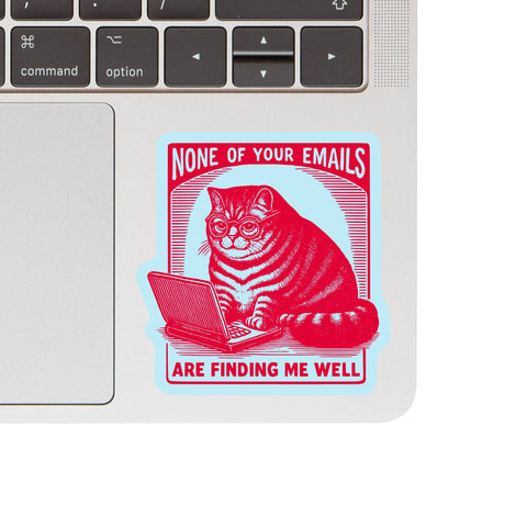 Close-up detail view of Juju and Moxie Emails sticker showing durable vinyl material and precise cut edges.