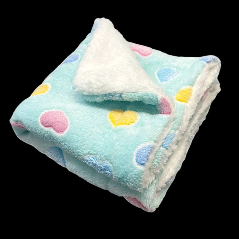 Klippo Pet Blue Hearts Blanket shown in packaging or with size reference displaying ultra-plush texture and heart pattern.