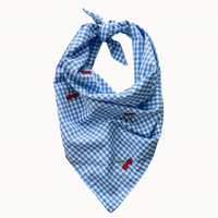 Picnic Dog Bandana | Blue Gingham Embroidered Cherry Scarf