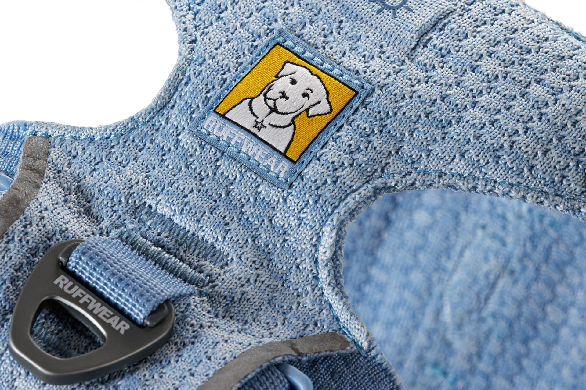 Ruffwear Front Range Flex Harness detail showing engineered knit construction and seamless stitching design.