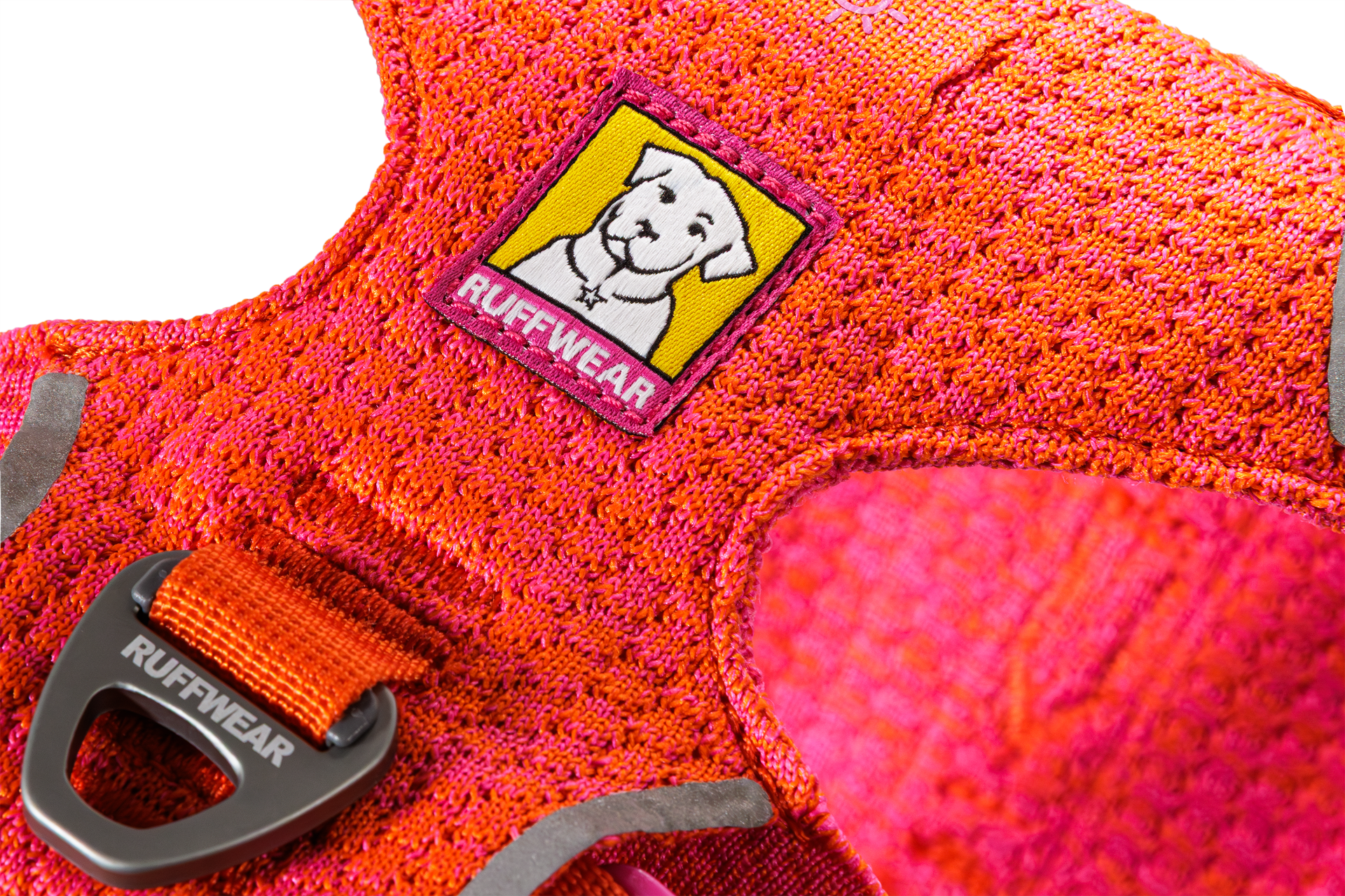Ruffwear Front Range Flex Harness detail showing engineered knit construction and seamless stitching design.
