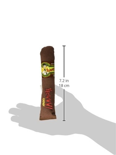 Yeowww! Catnip Cigar by Ducky World shown from different angle displaying seven-inch green fabric construction.