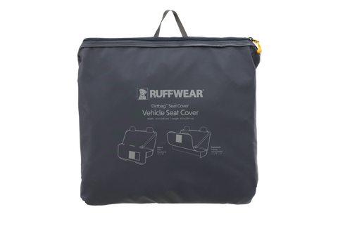 Ruffwear Dirtbag Seat Cover installed in car interior showing full backseat protection during outdoor adventure