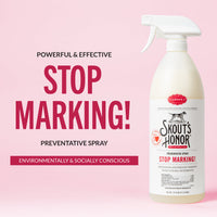 Skout's Honor Stop Marking bottle shown from a different angle highlighting label details and spray nozzle.