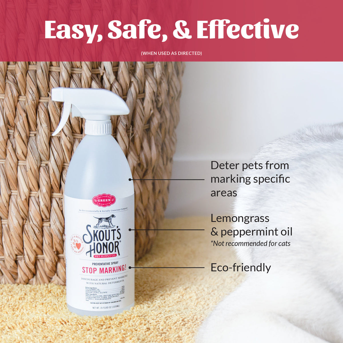 Skout's Honor Stop Marking spray bottle shown from an alternate angle highlighting product details.