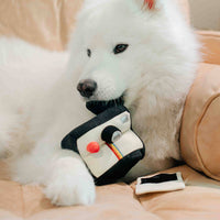 Lambwolf Collective Instant Camera enrichment toy showing detailed stitching and plush fabric construction for dogs.