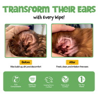 Roofus Dog Ear Wipes 100-count package showing finger-shaped wipe design for easy canine ear cleaning.