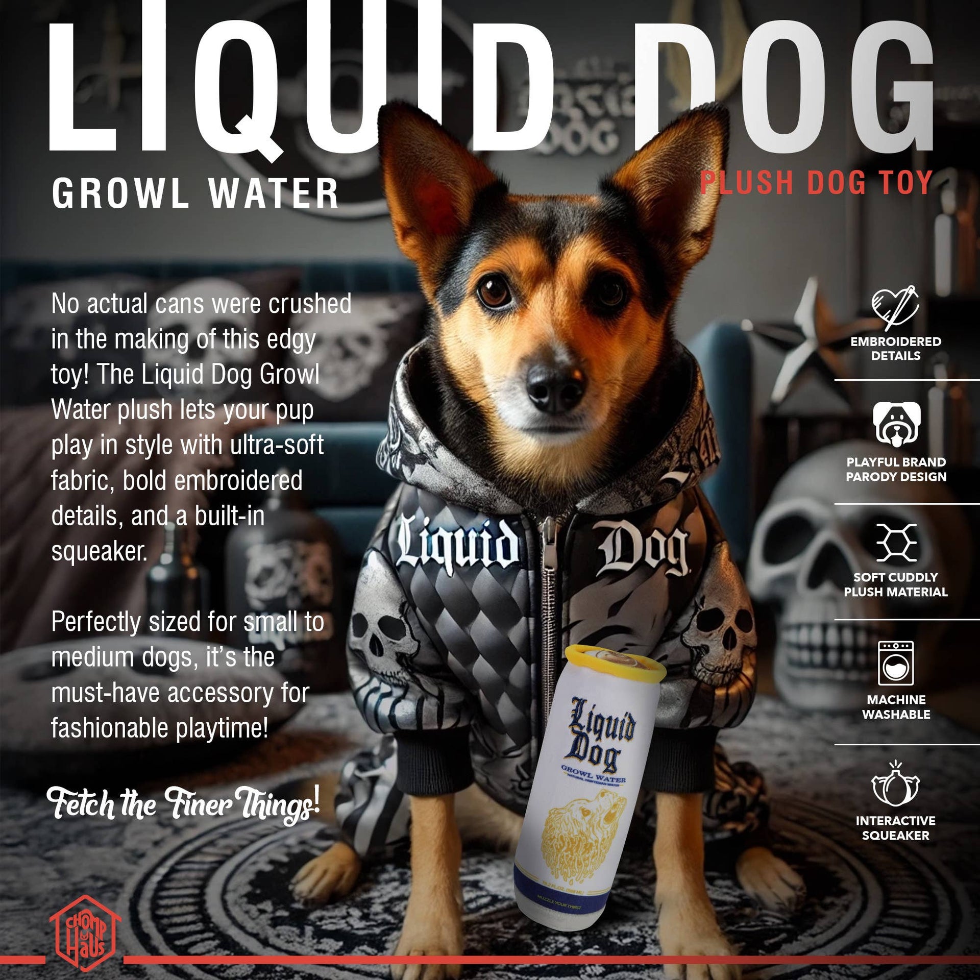 Chomp Haus Liquid Dog Growl Water Toy being played with by dog in lifestyle setting.