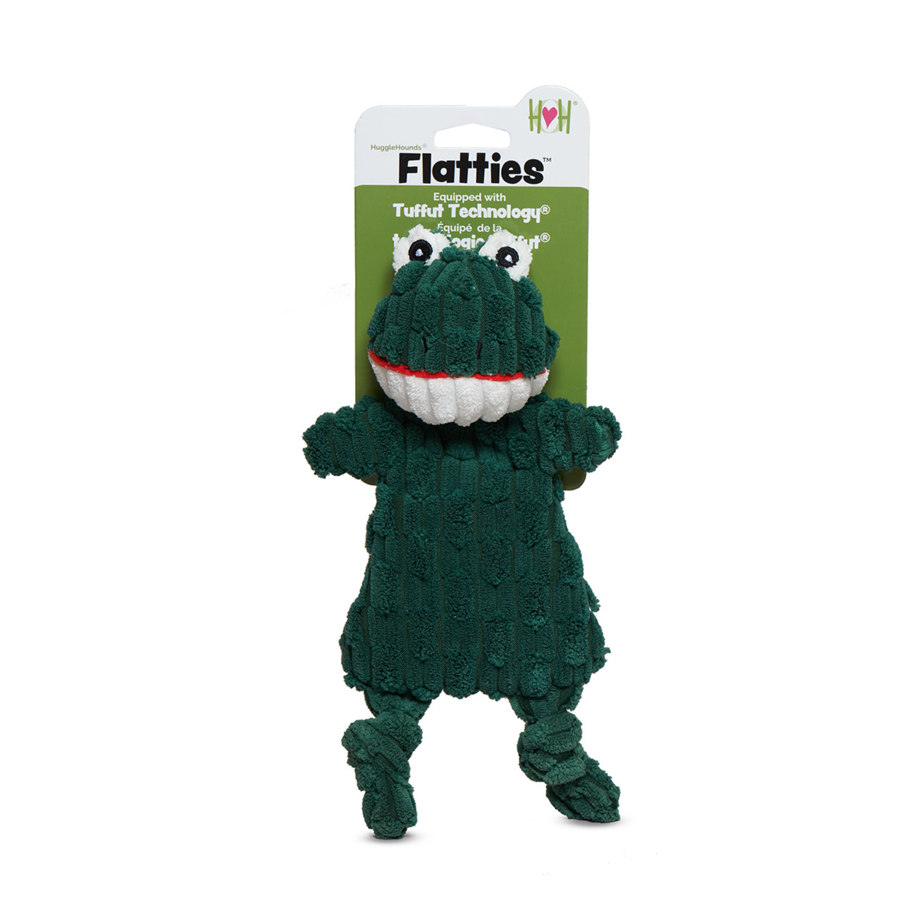 HuggleFlatties Pasture Pals 3-pack flat plush dog toys showing farm animal designs including cow, pig, and sheep.