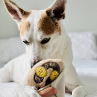 Lambwolf CREPE Enrichment Toy packaging showing product details and brand information for the interactive plush crepe.