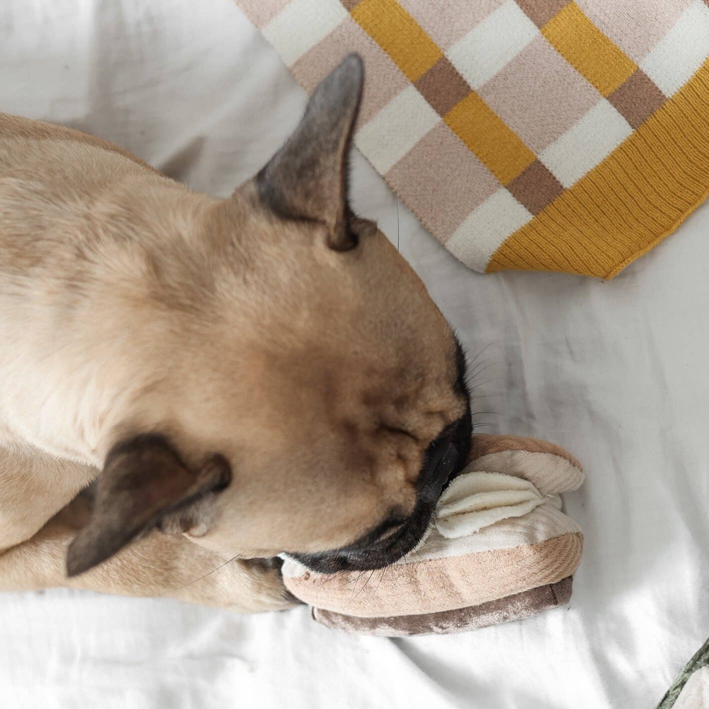Lambwolf Collective Eclair snuffle toy showing textured cream-colored flaps and treat-dispensing pockets in detail.
