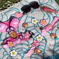 Jiby Dog Crew Ribbon Pink Jiby Dog Charm shown from an alternate angle highlighting its design details.