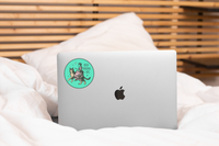 Close-up detail of Yarnival Busy Raising Cats vinyl sticker showing text design and premium material quality.