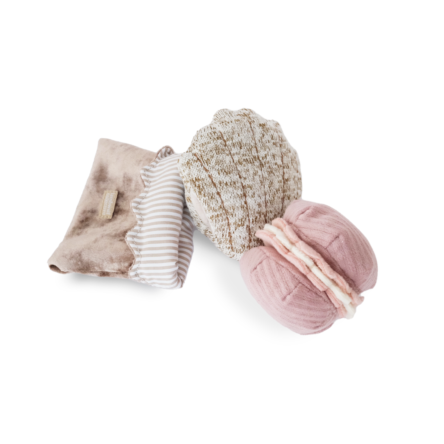 Lambwolf Collective Petite Two enrichment dog toy set featuring cream-colored madeleine snuffle mat and croissant burrow toy.