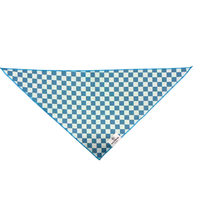 Rufflifepals Teal Check dog bandana displayed flat, featuring a classic teal and white plaid pattern.