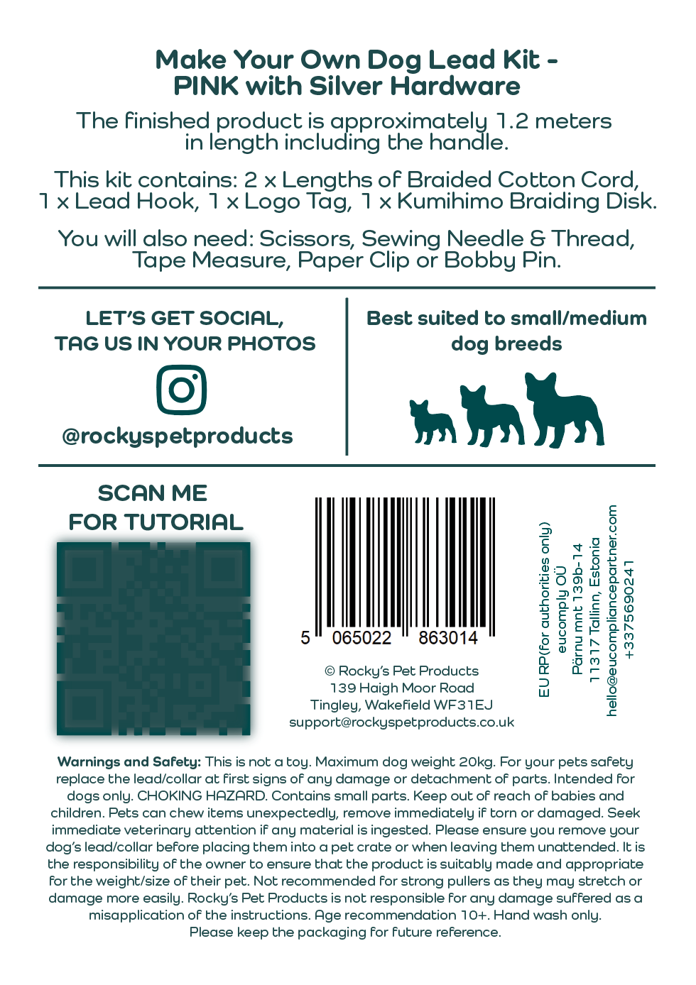 Make Your Own Dog Lead Craft Kit Pink