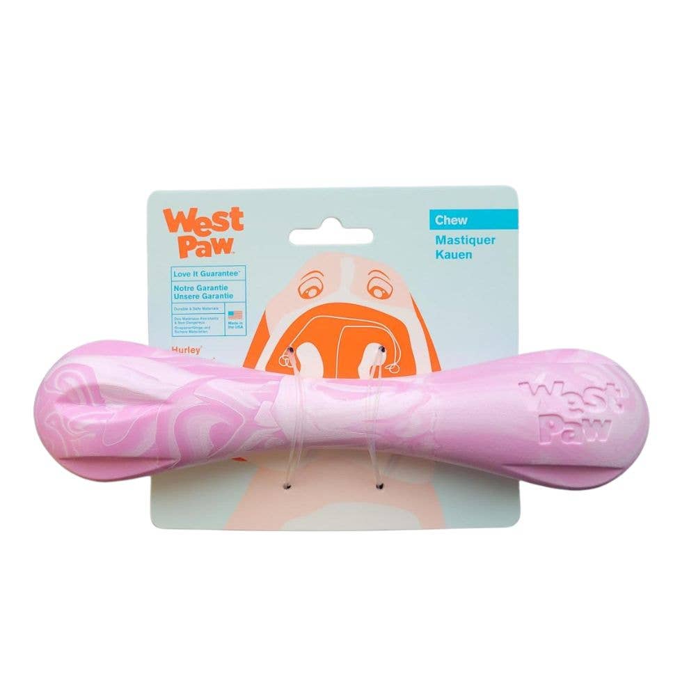 West Paw Puppy Hurley chew toy shown from side angle displaying curved bone-like shape and textured surface.