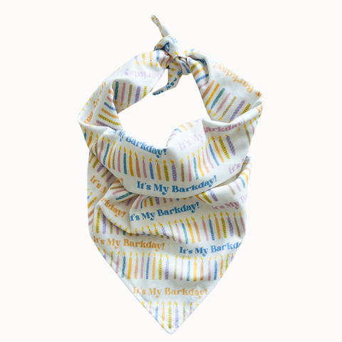 Camp Hound Barkday Dog Bandana featuring It's my Barkday text in festive birthday celebration design.