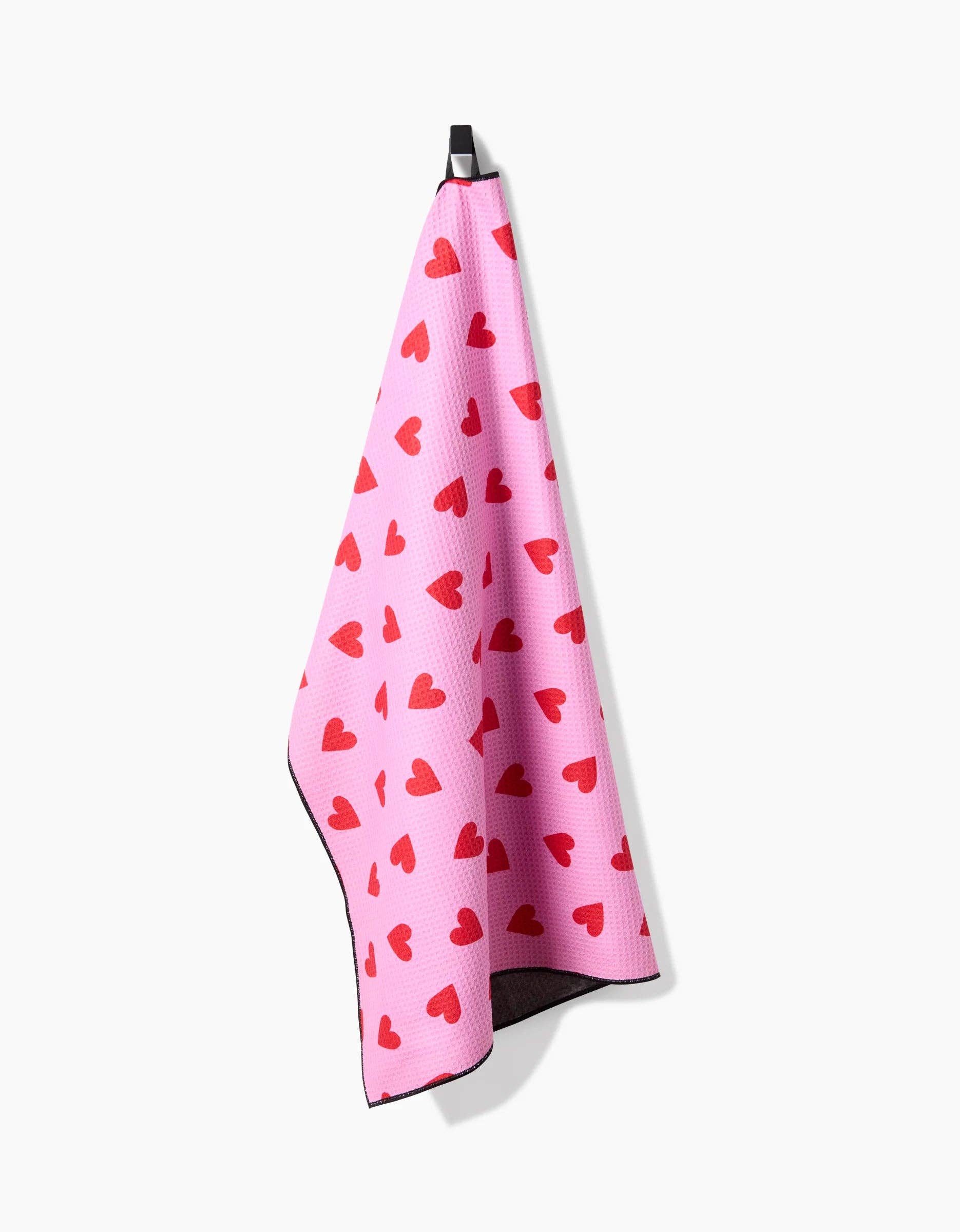 Geometry I Heart You Dog Towel being used to dry a happy wet dog after bath time