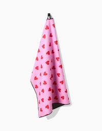Geometry I Heart You Dog Towel being used to dry a happy wet dog after bath time