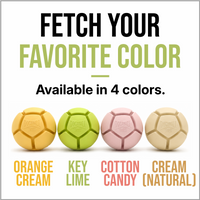 Docaball natural rubber dog ball in Key Lime Pie green shown from a side angle view.