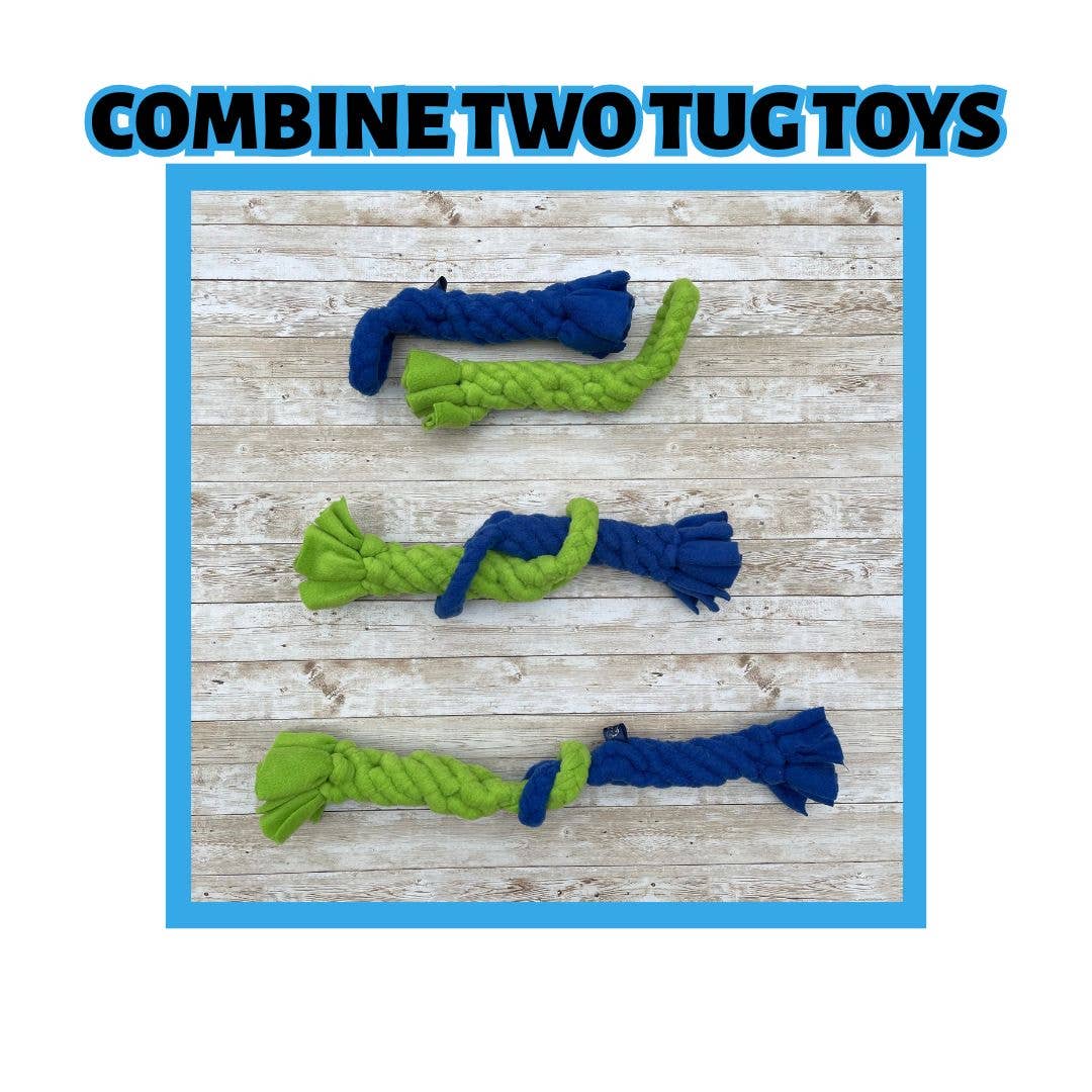 Chelsy's Toys Fleece Tug Toy showing detailed close-up of durable fleece rope construction and texture.