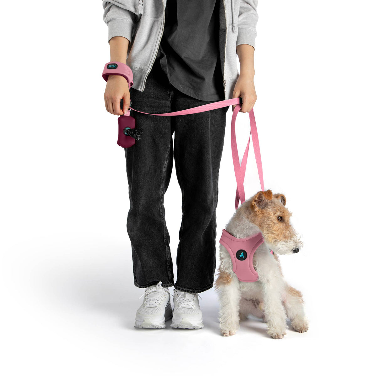 Gooby Escape Free Leash shown from a detail angle highlighting stitching and leash clip hardware.