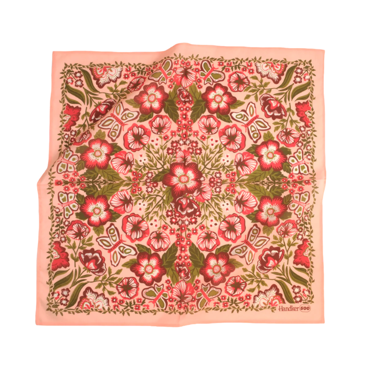 Floral patterned fabric square with pink background
